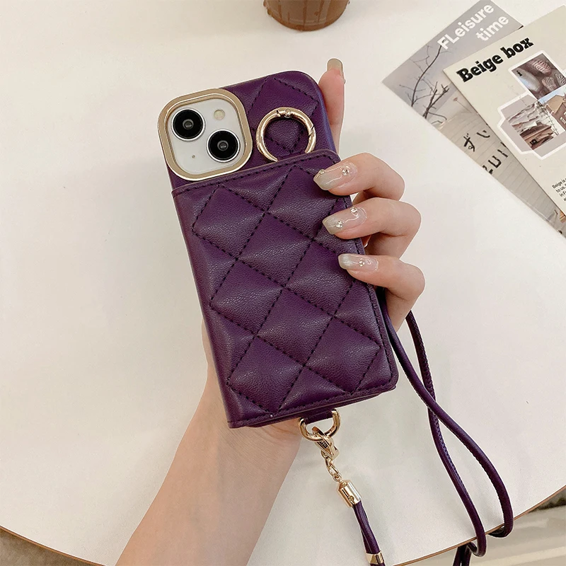 Leather Phone case Cardholder wallet crossbody lanyard for iPhone16 15 14 13 12 11Promax 16Plus shockproof protective case