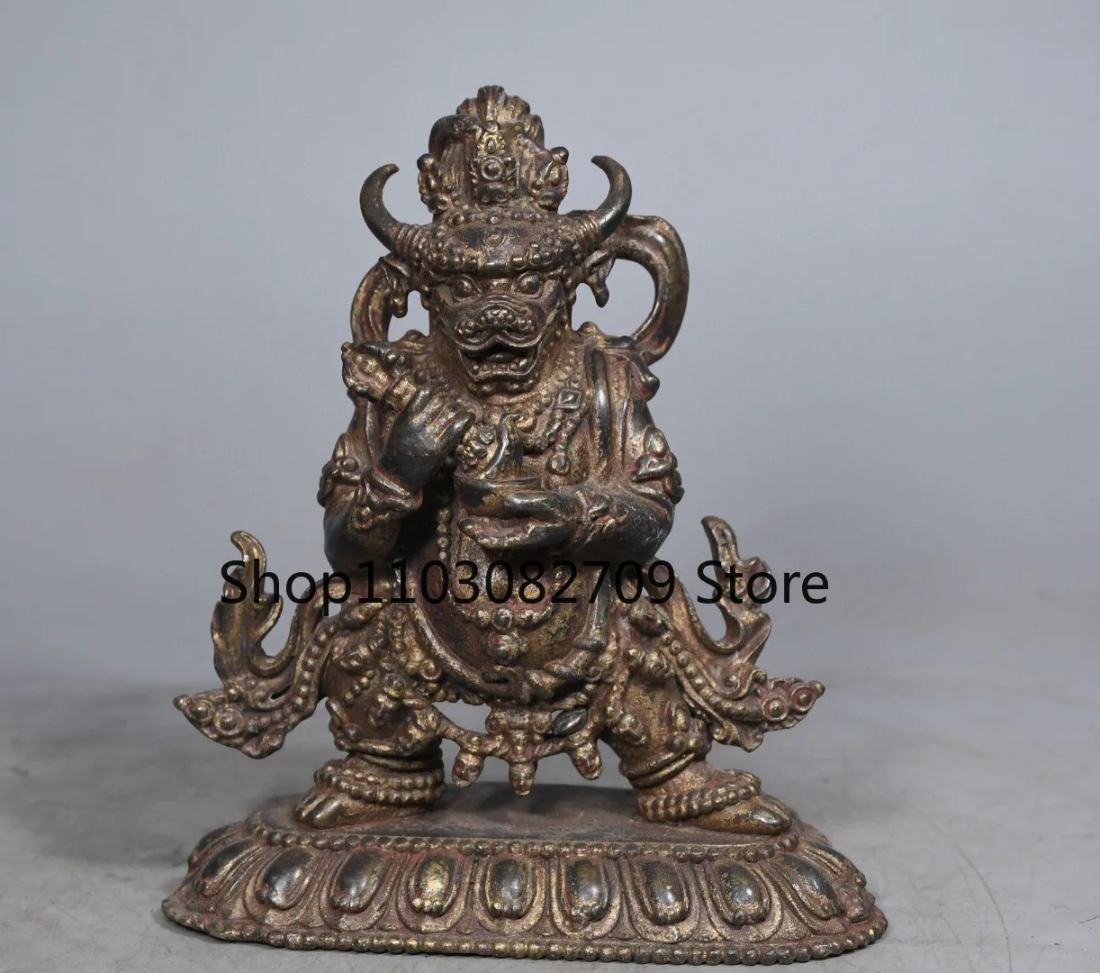 Tibetan antique brass mud gold cinnabar painting Dharma Protector Bull Head Great Weide King Kong Yama Dharma King Huang Xiaofo