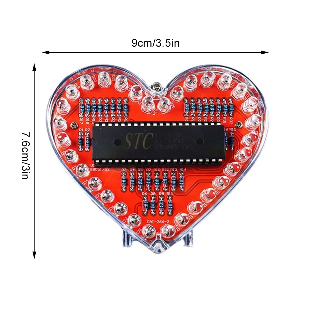 Meerkleurige LED-hartvorm Flow Light DIY elektronische kit 51, microcontroller RGB Kleurrijke liefdeshart-waterlamp Lastraining