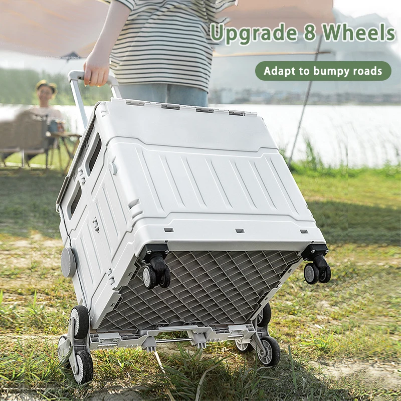 Camping Trolley Outdoor Folding Large Capacity Storage Box With Wheels Multifunctional Pull Rod Cart Portable Shopping Cart 75L