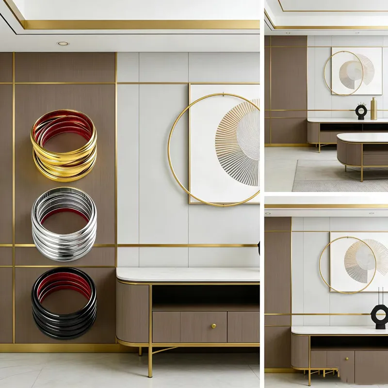 Gold Silvery PVC Decoration Line Wall Sticker, Self-Adhesive,Decorative Strip Peel And Stick Molding Trim,Suitable For Living