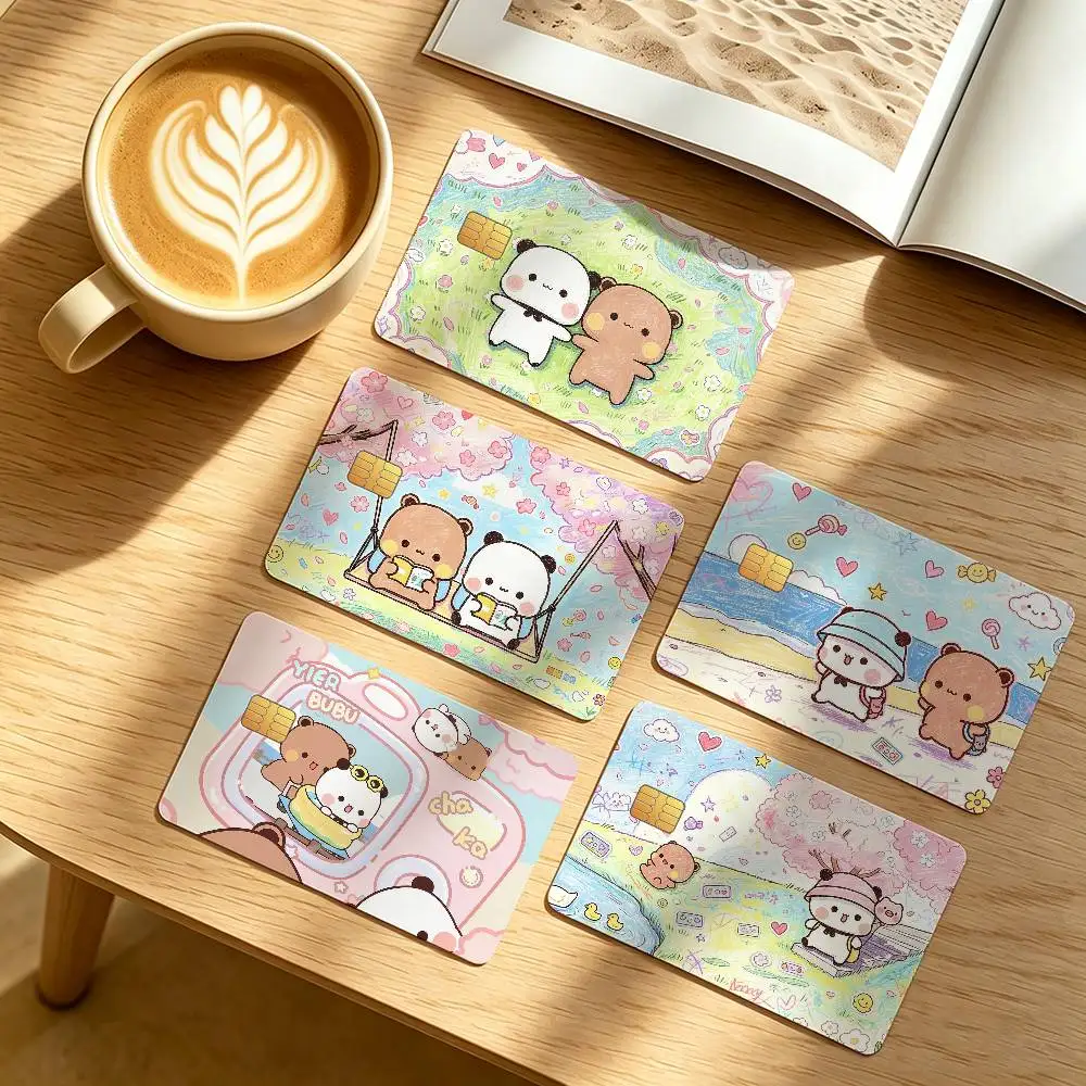 Cartoon Kawaii Bubu DuDu Waterproof Anti-Scratch Card Skin Stickers 4Pcs Stylish Decor Covers for Credit & Debit Cards