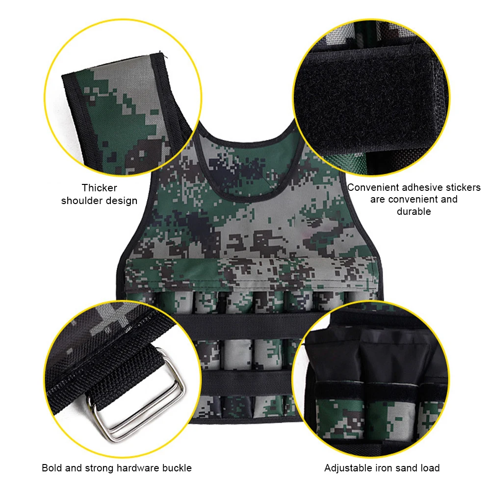 Maximum 20KG Weighted Vest Adjustable Fitness Weight Training Vest Soft and Comfortable CamouflageTraining Waistcoat Wholesale