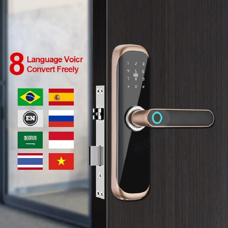 Yoheen Electric  Fingerprint Handle Wireless Smart Digital Door Lock with Code Rfid Nfc Card and Tuya App Wifi Remote Unlocking