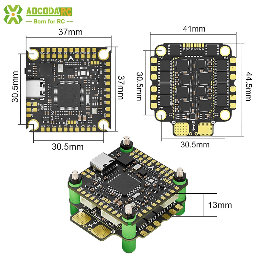 Aocoda-RC F460 V3 Flight Stack F405 V3 3060AM32 60A 4in1 ESC 30x30mm 3-6S For FPV Freestyle Drone