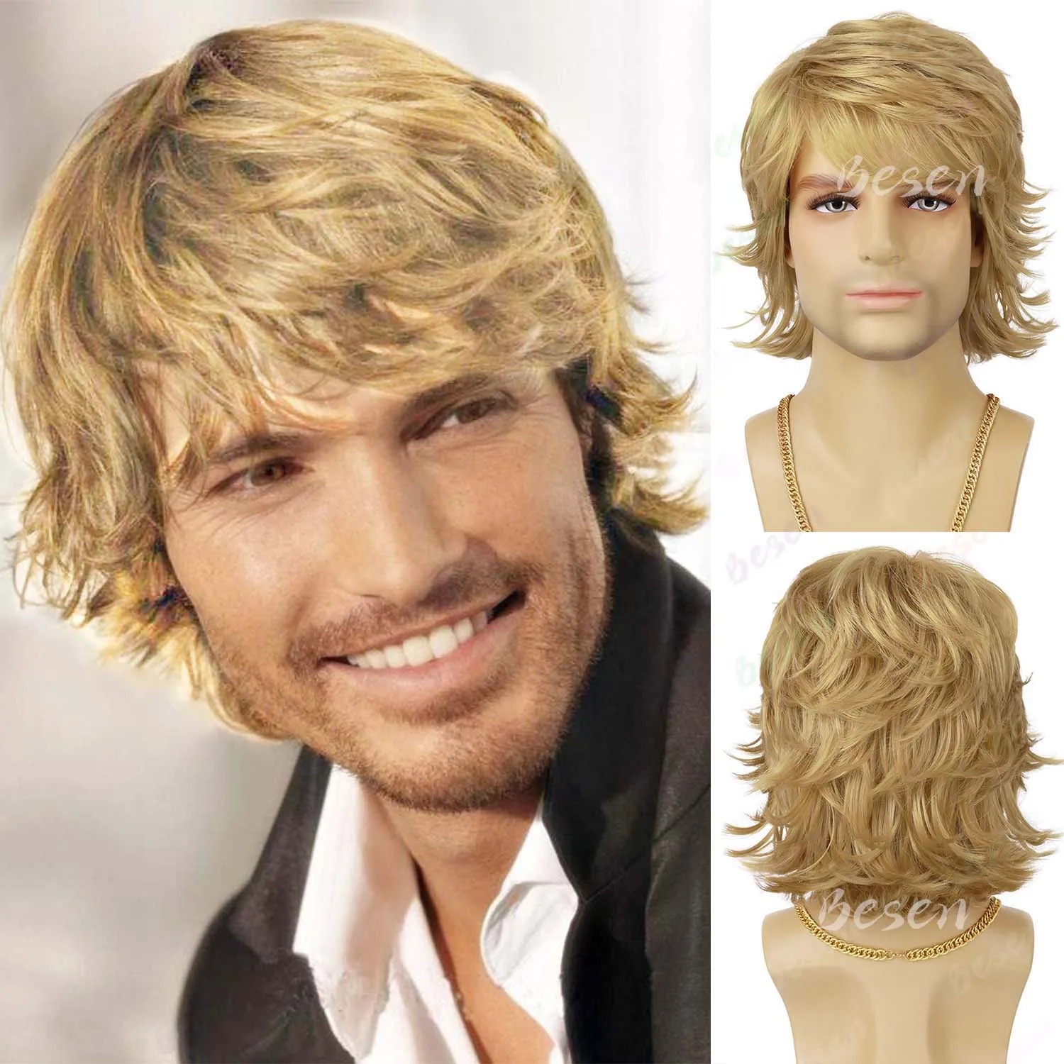 Synthetic Men's Blonde Wig Short Layered Natural Fluffy Wig Male Guy Daily Party Halloween Role-Playing Wig, Multi-colored Wig