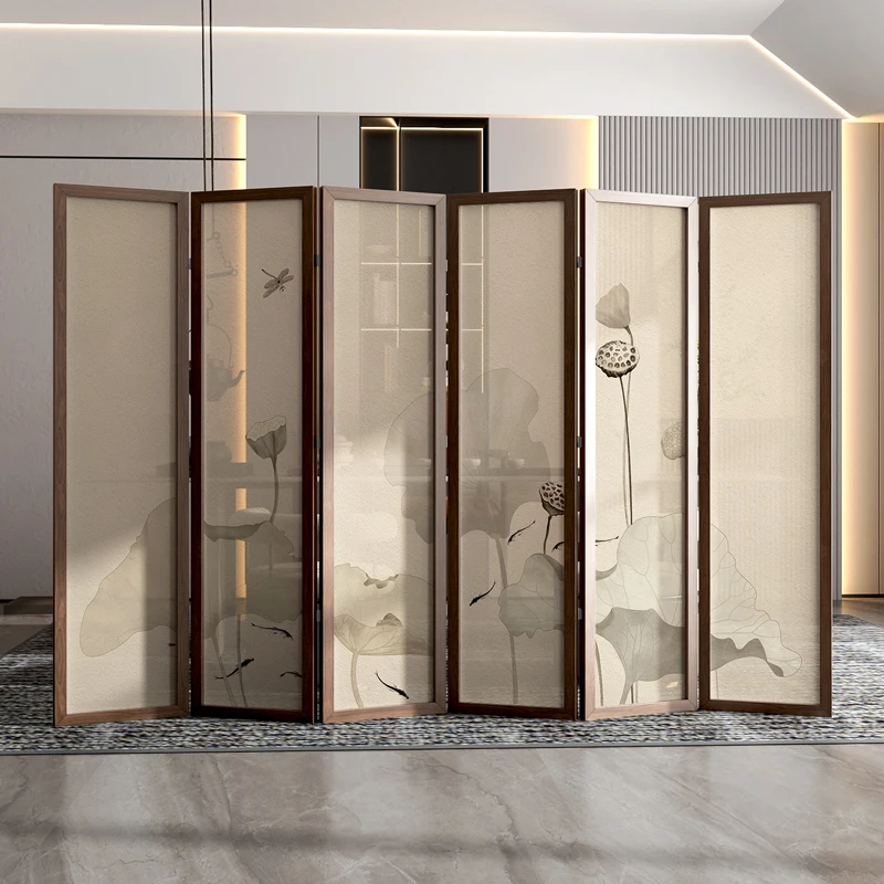 

Chinese screen folding mobile solid wood bedroom study tea room block partition living room simple modern lotus decoration