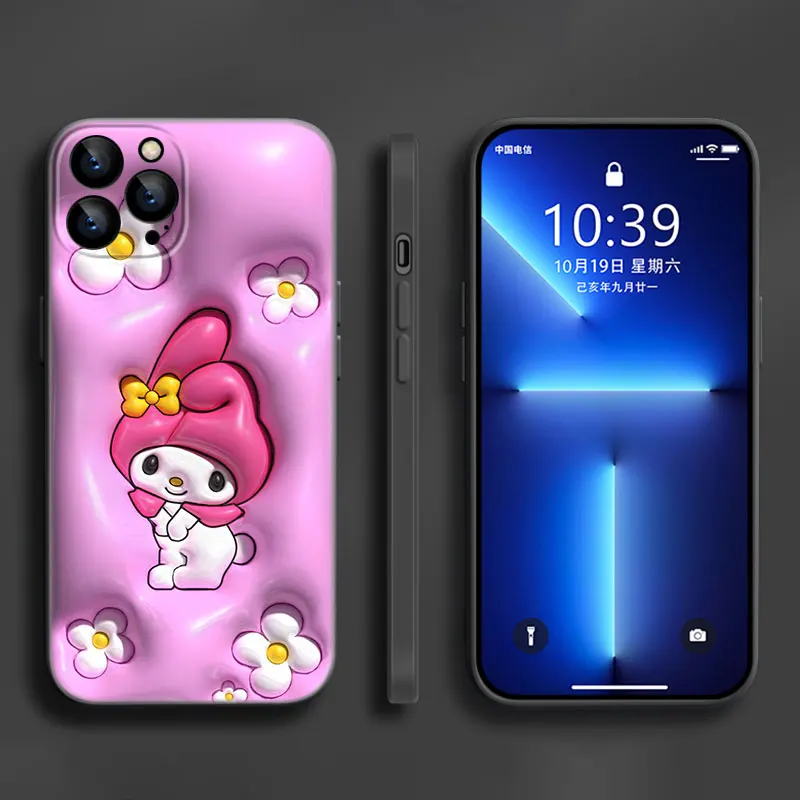 Pink Cute Hello Kitty Kuromi Phone Case For Apple iPhone 12 13 Mini 11 14 15 Pro Max 7 8 Plus X XR XS SE 2020 2022 Black Case