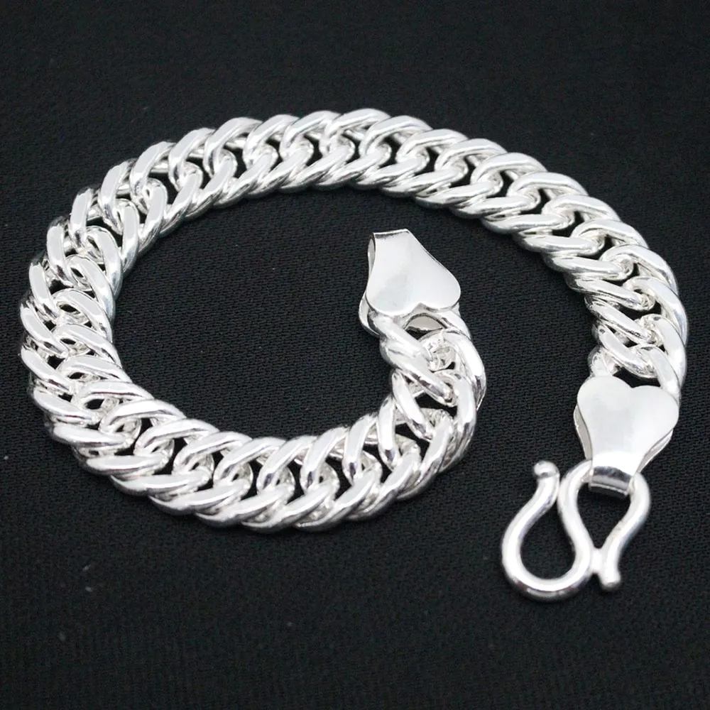 

Real Pure 999 Fine Silver Chain Men Lucky 11mm Cuban Curb Link Bracelet 47g/20cm