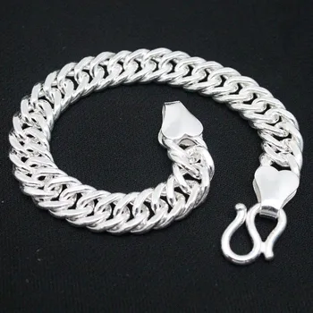 남성용 진짜 순수 999 파인 실버 체인, 행운의 11mm 쿠바 커브 링크 팔찌, 47g/20cm