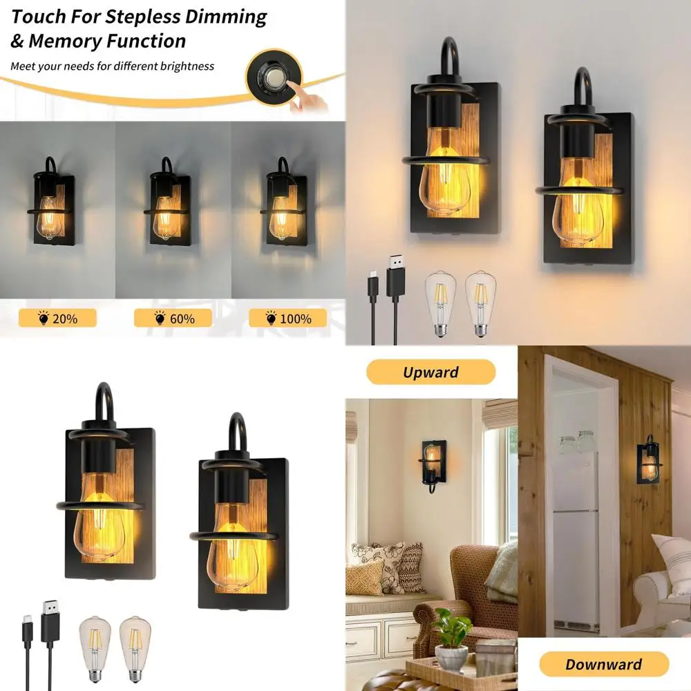 

Battery-Powered Dimmable Wall Lights with Faux Wood Finish, Cordless and Easy Install for Home Decor