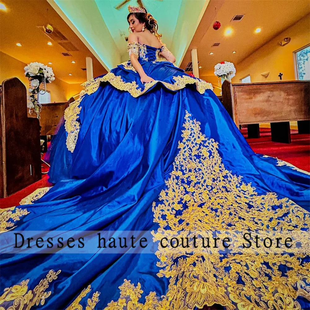 Mexicano royal azul renda quinceanera vestidos de baile 2023 frisado bordado princesa doce 16 vestido de renda 15 años