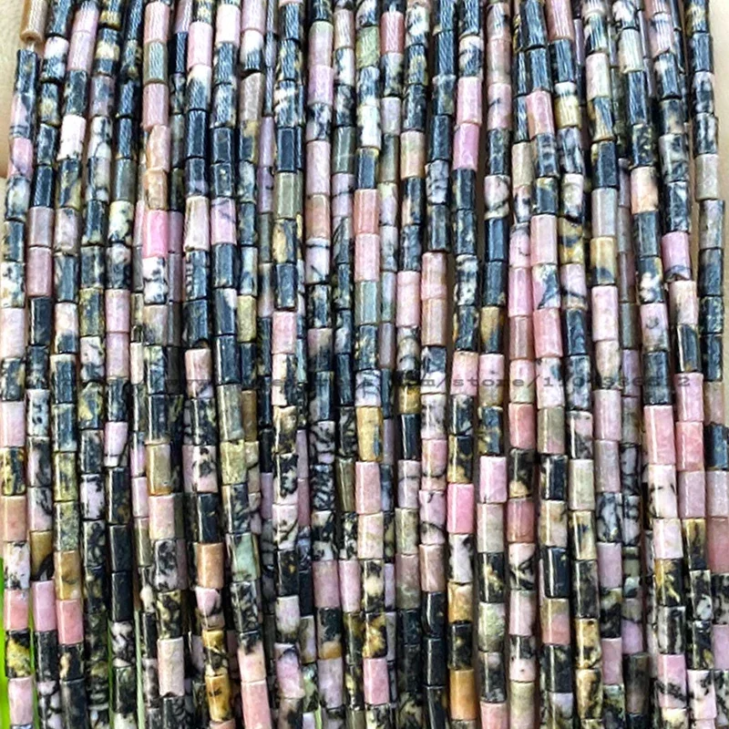 Natural Stone 2x4MM Cylinder Rose Quartz Crystal Tube Loose Spacer Beads for Jewelry Making Diy Bracelet Charms Accessories