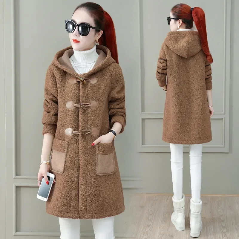 

2023 New Women Lamb Wool Coat Spring Autumn Granular Pile Fur Coat Middle aged Woman Mid-length Fur Overcoat Winter Jacket