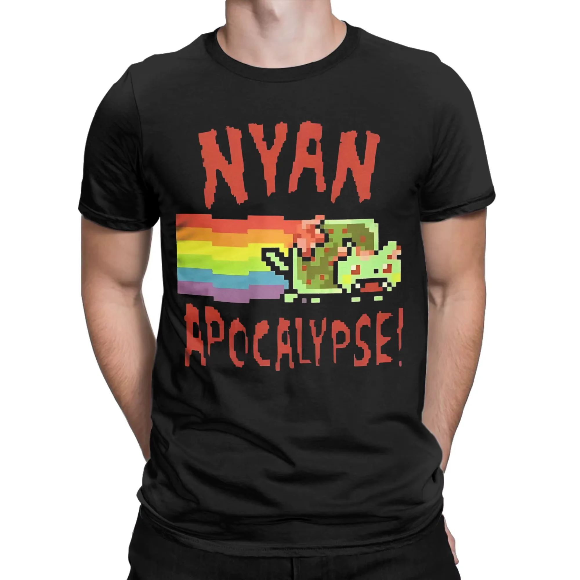 Men's Nyan-Cats Apocalypse Game T Shirts Funny Internet Meme Pure Cotton Merch Novelty Short Sleeve