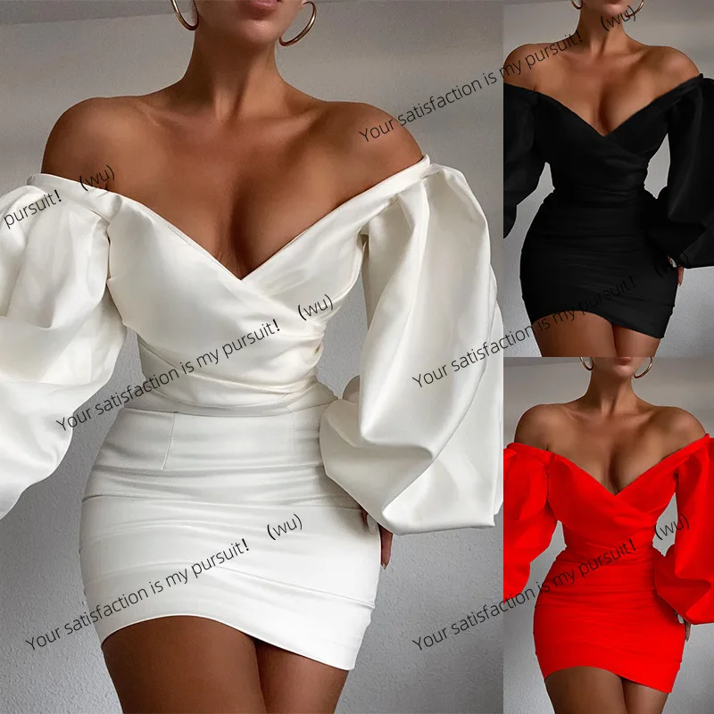 

European and American women's clothing slim-fitting sexy off-the-shoulder hip dress