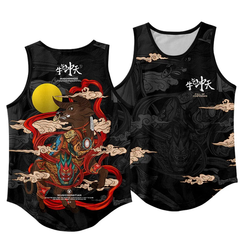Bebovizi Hip Hop Men Tank Tops Fashion Sleeveless Shirt Japanese Style Print Sportswear Vest Casual Singlet Plus Size Mesh Tops