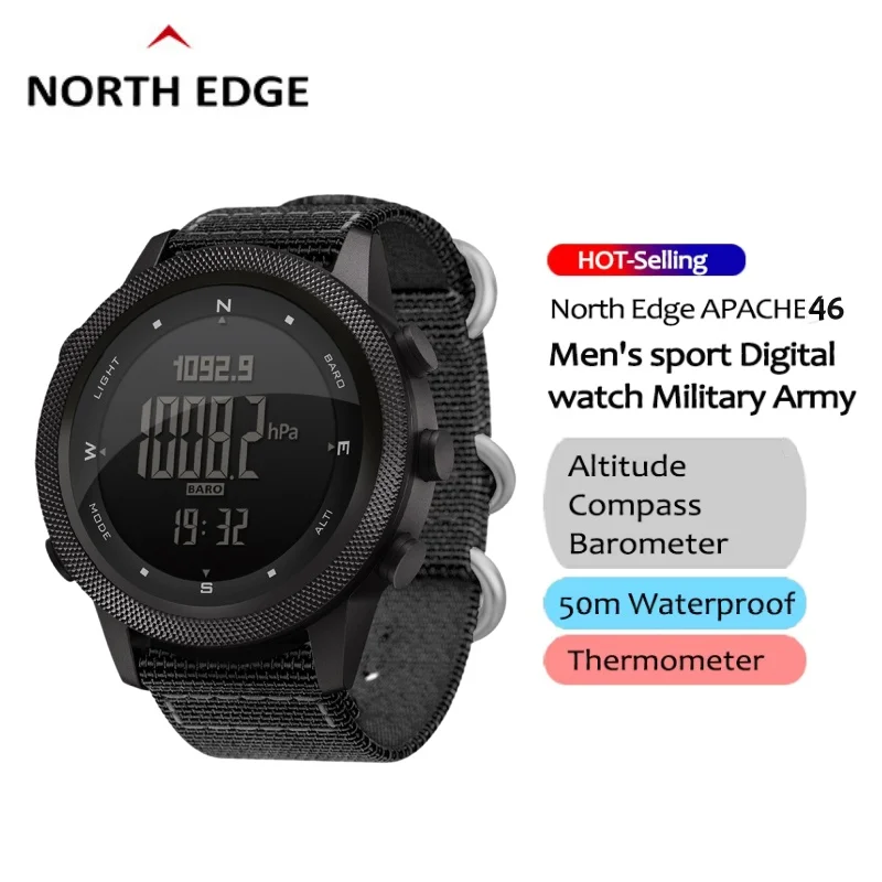 

NORTH EDGE Men Digital Watch Military Sports Watch Step Tracking Altimeter Barometer Compass Waterproof 50M for Running Swimming