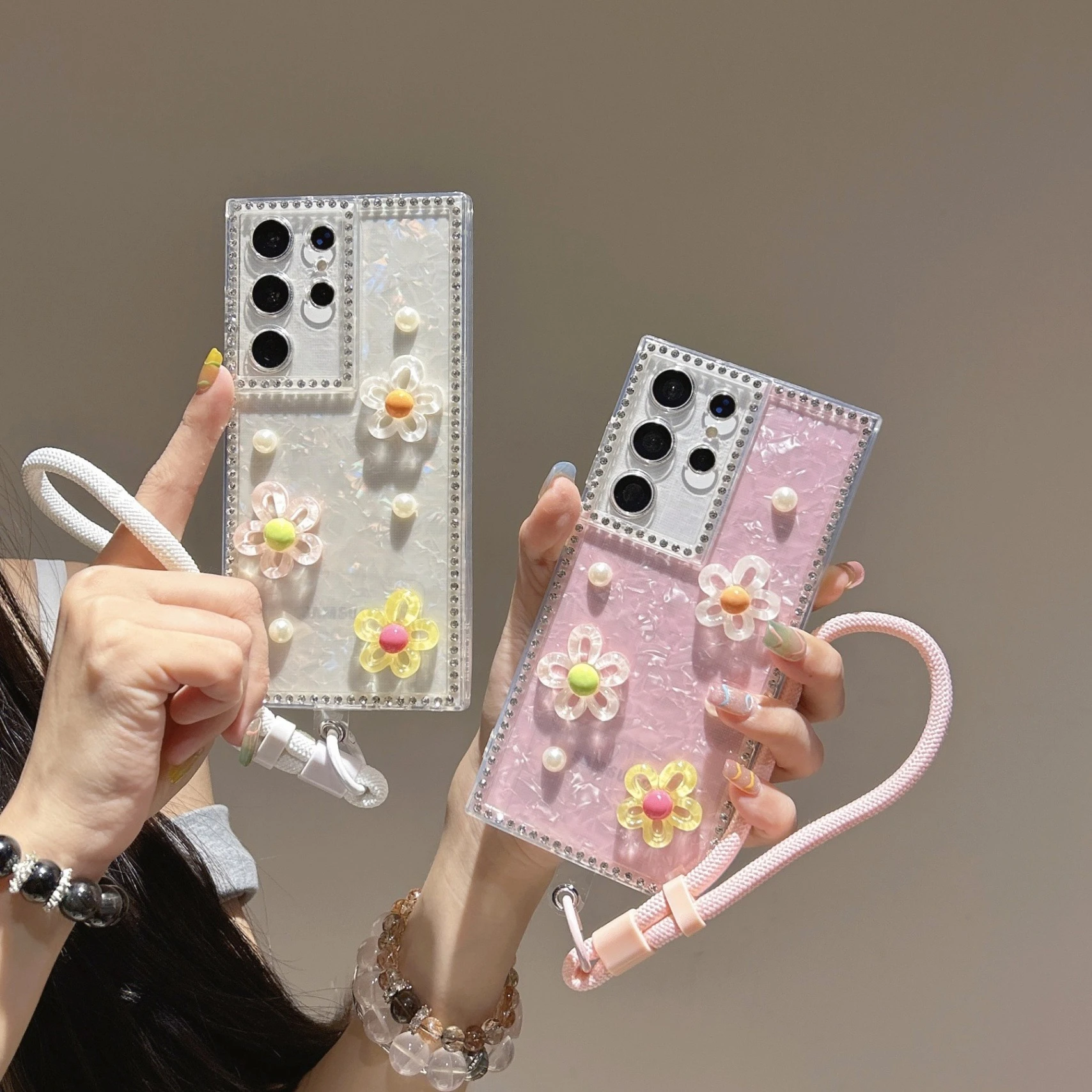 Ins shell pattern sparkling diamond small fresh flower suitable for Samsung s26 ultra phone case all inclusive anti drop soft