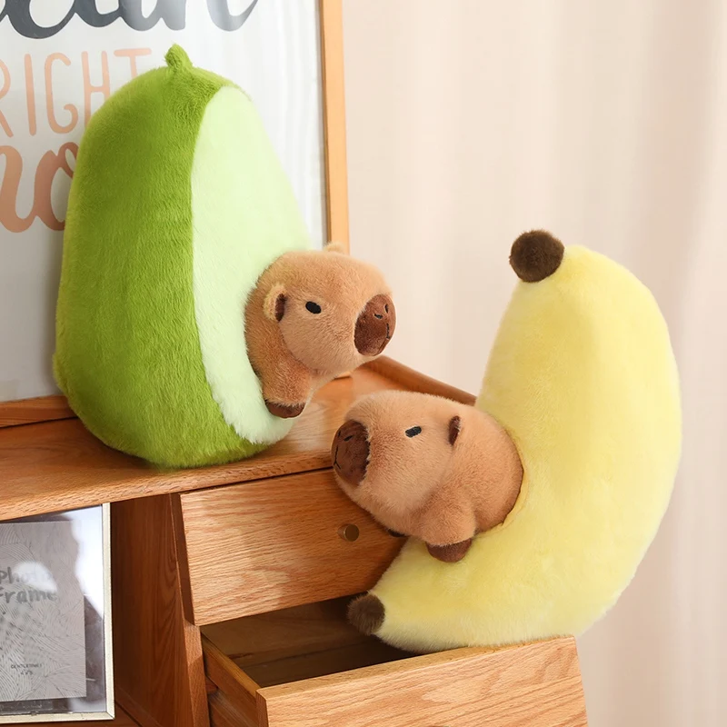 4 Styles Cute Stuffed Capybara Furit Plush Toys Funny Capybara  Fruit 2 in 1 Strawberry Banana Carrots Avocado Toy For Kids