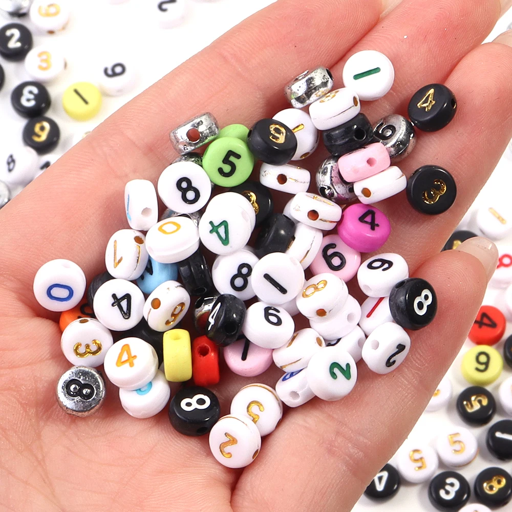 100 pçs/lote 7mm 0-9 contas acrílicas digitais coloridas planas redondas contas de número solto para artesanato diy pulseira colar acessórios
