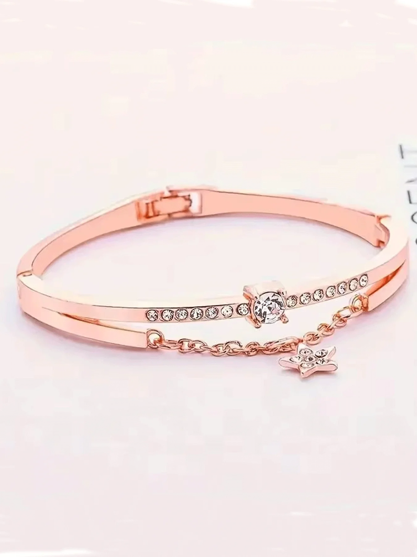 2 قطعة/المجموعة المرأة الفاخرة حجر الراين ستار كوارتز ساعة روز الذهبي موضة التناظرية ساعة معصم وسوار نجمة ، هدية لأمي لها