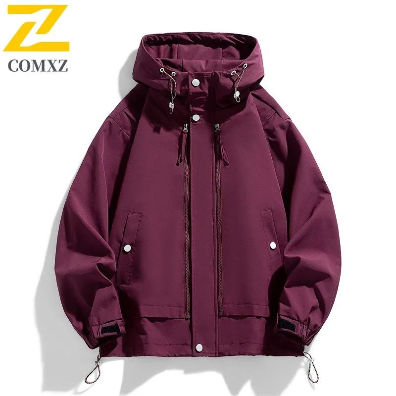 

COMXZ 2025 для мужчин и женщин, свободная рабочая одежда с капюшоном для пар, весенне-осенняя модная горная уличная водонепроницаемая куртка