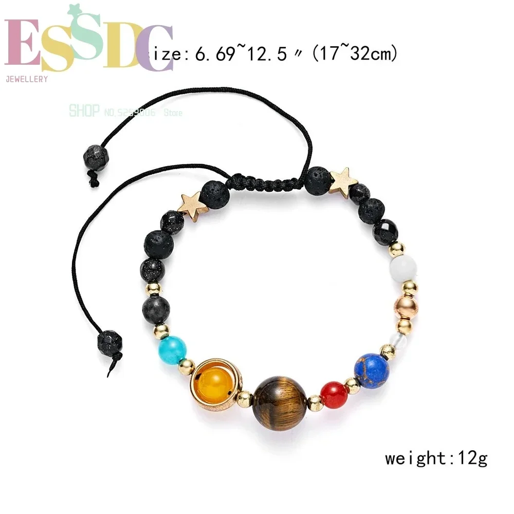 Cosmic Milky Way Solar System Eight Planets Bracelet Guard Stars Natural Stone Beads Hand Woven Adjustable Fashion Jewelry