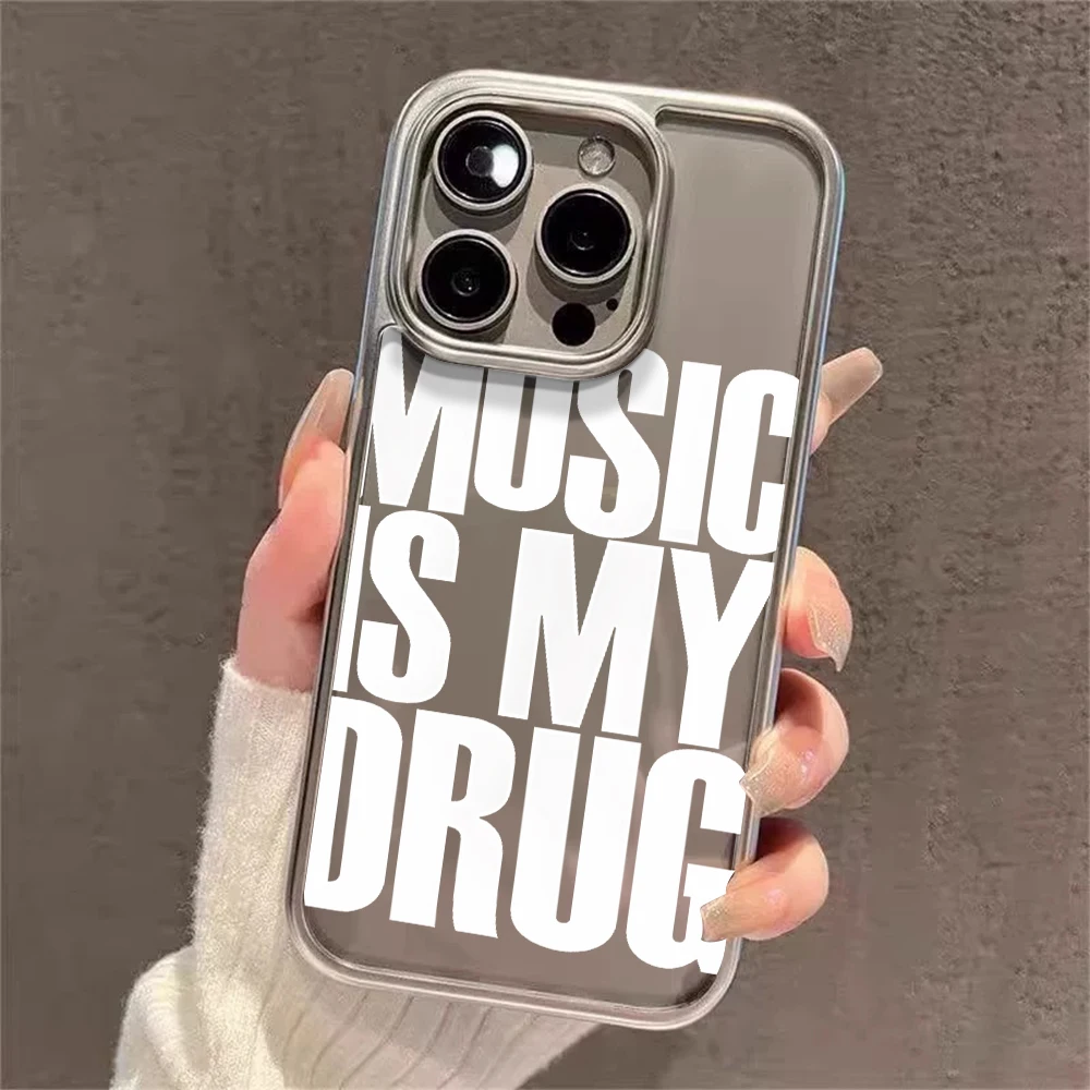 �Music is My Drug“ Muster Transparente Hülle für iPhone 15 Pro Max Hüllen iPhone15 16 17 11 12 13 14 Plus XS XR Galvanisierte Stoßfeste Schutzhülle – Detail 7