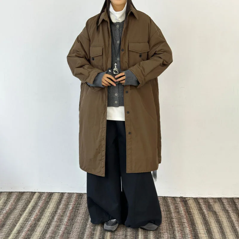 KWTX Women’s Vintage Elegant Lapel Collar Thickened Cotton Coat Winter Warm Solid Color Mid-Length Casual Outerwear 2025 New