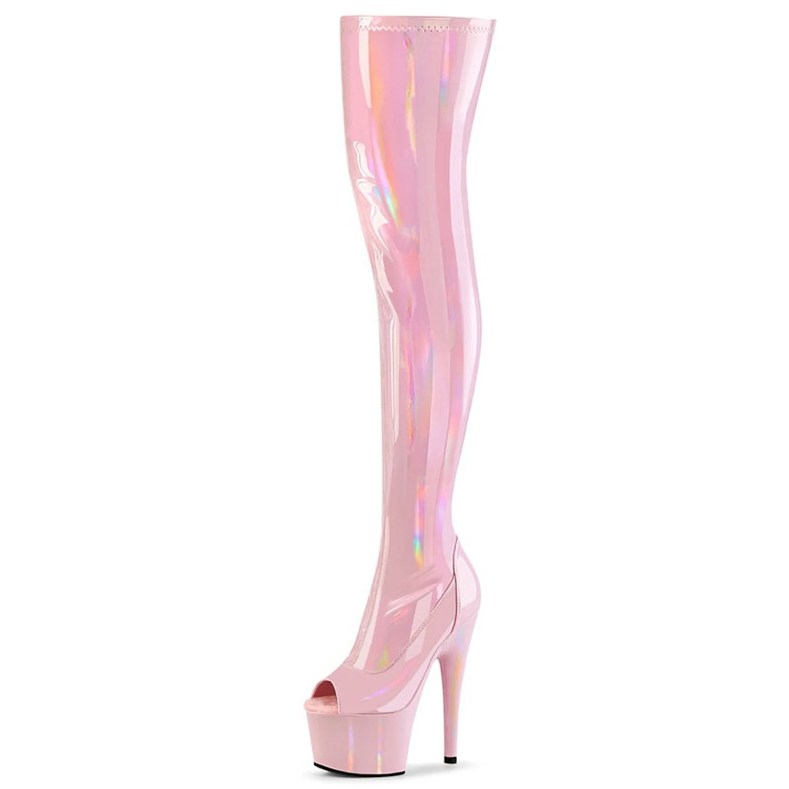 Botas de muslo FISHMOUTH HOLO ROSA CALIENTE de 17 CM |   STILETTO CROMA GLOWING con PLATFORM |   Tacones SEXY STAGE para CLUB y PERFORMANCE