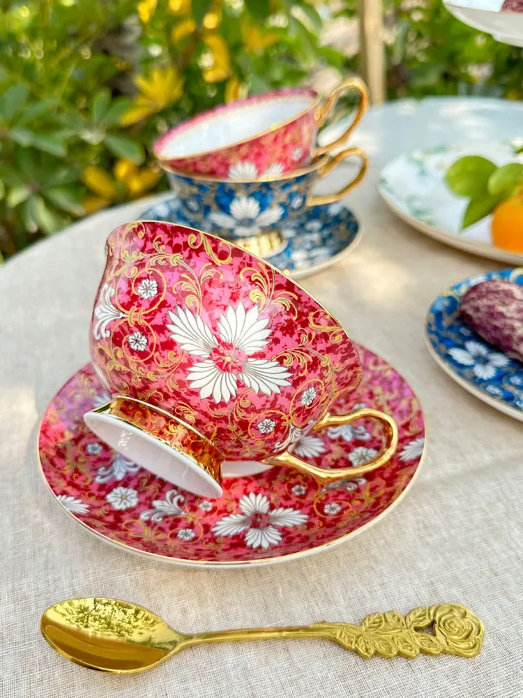 European-style High-grade Bone China Coffee Cup and Saucer Set Exquisite Ceramic Ice and Fire Cups English Afternoon Tea Cups 4