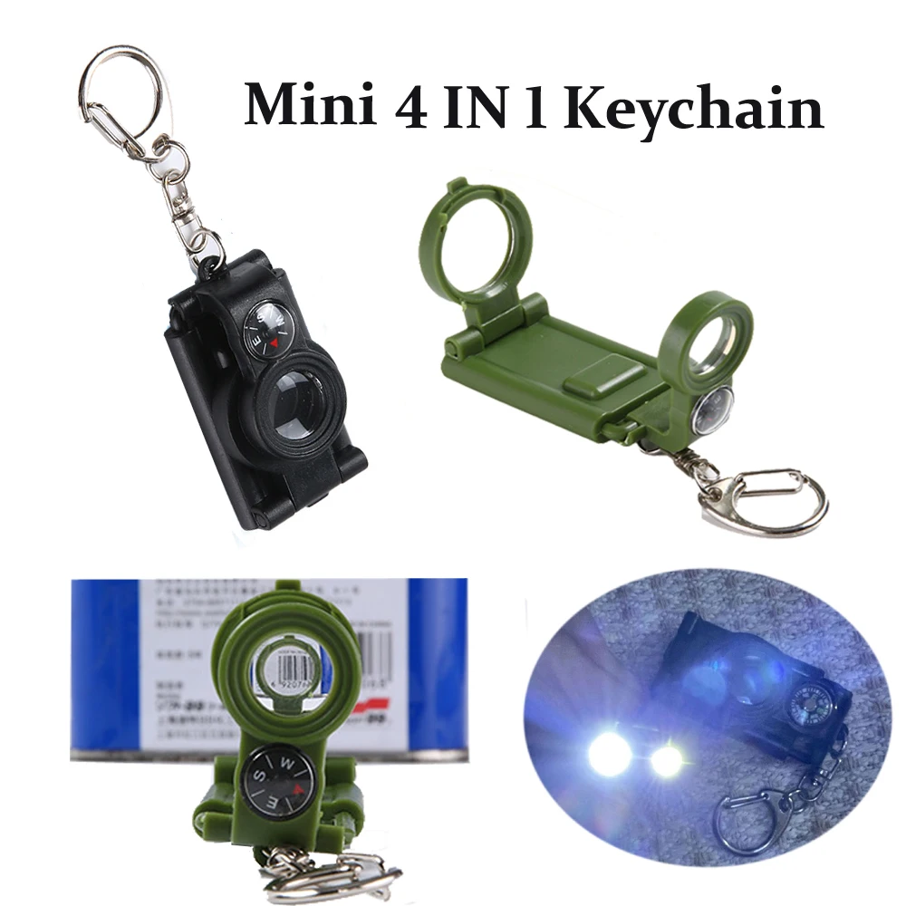 Mini 4 in 1 Light Up Telescope Keychain  Compass Magnifying Glass Pendant Simulation Foldable Flashlight Christmas Gift