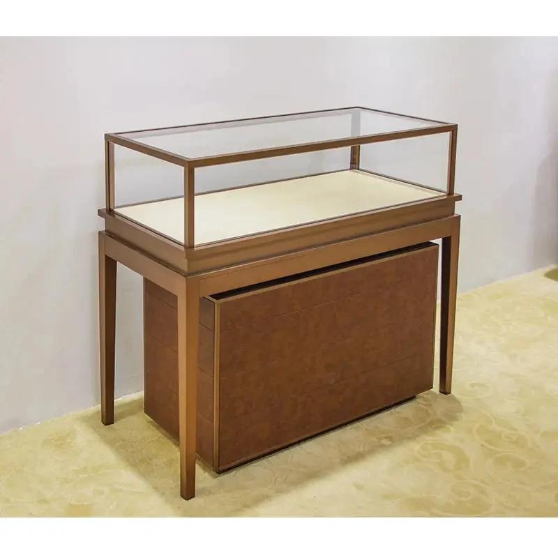 custom.Luxury Brown Glass Display Cabinet with Lock: Premium Jewelry Showcase with Storage Cabinet Retail Stores