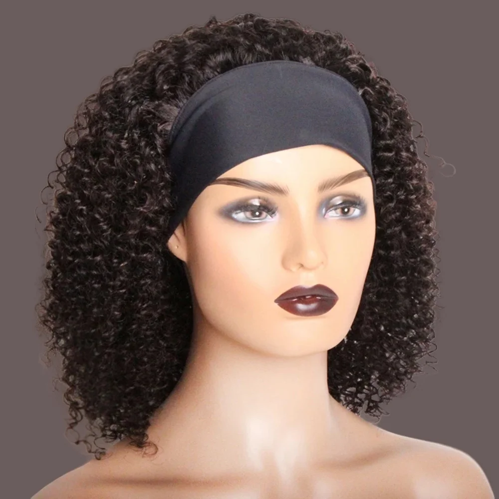 

Afro Kinky Curly Headband Wigs Machine Made Wig Human Hair Natural Black Brazilian Virgin Hair