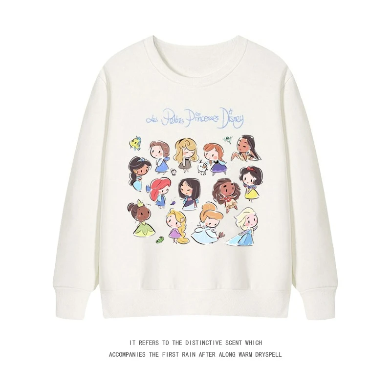 New Autumn and Winter Hot Selling Popular Disney Princess Series Pattern Printed Loose and Breathable Round Neck Cotton Top