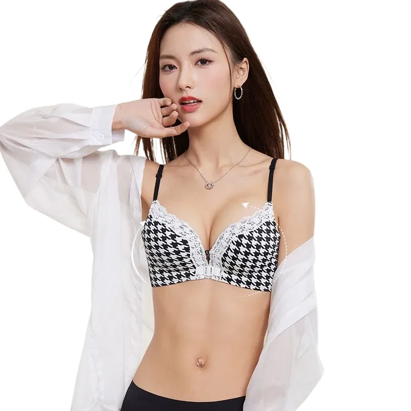 KUCLUT  sexy Bra Set Japanese Style Comfortable Backless No Trace Front Button Prevent Sagging Non Empty Cup Nylon Fabric