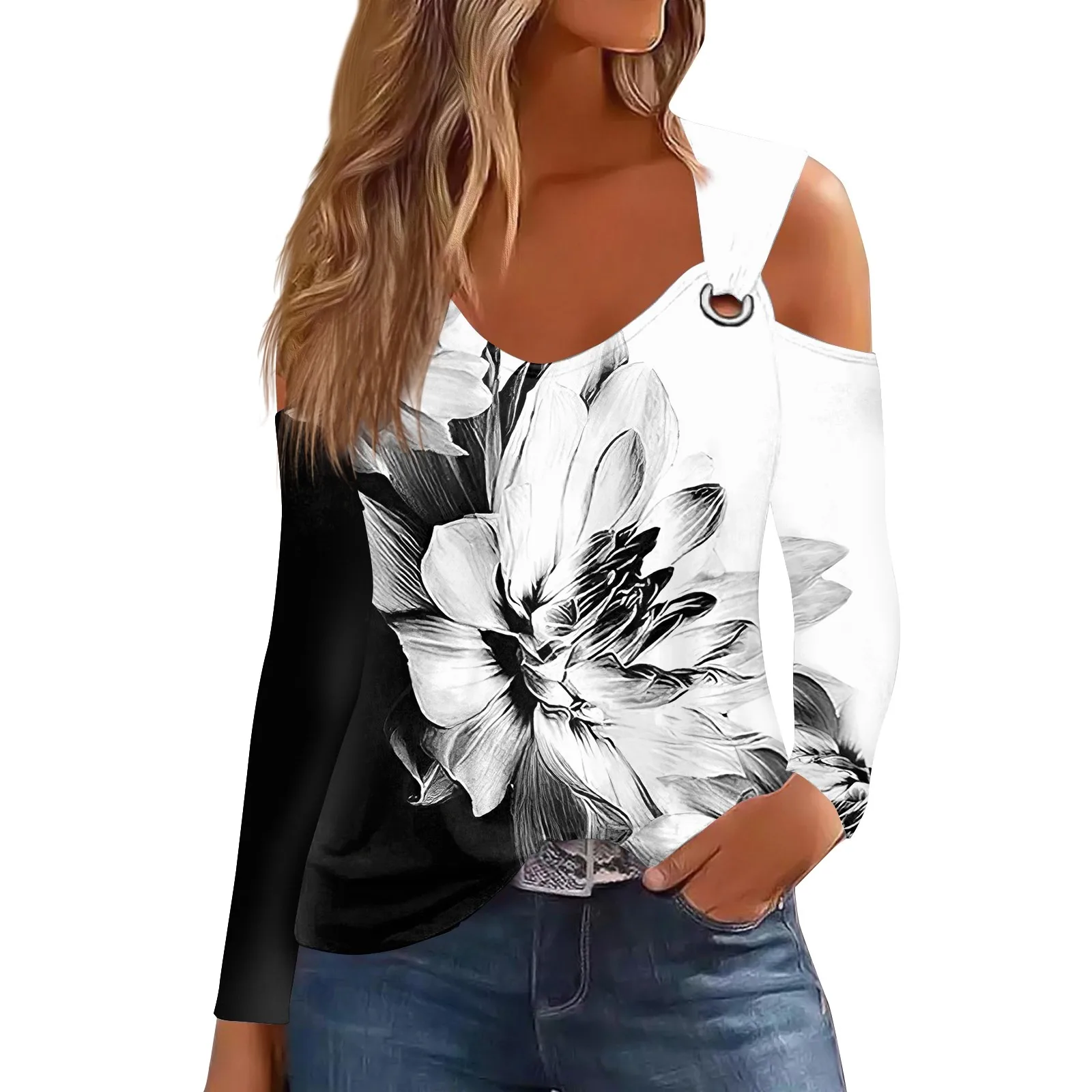 Women‘s long Sleeve Tunic Tops Ladies Casual Floral printed T-Shirt Blouse women's Clothing Female 2024 new Plus Size tops