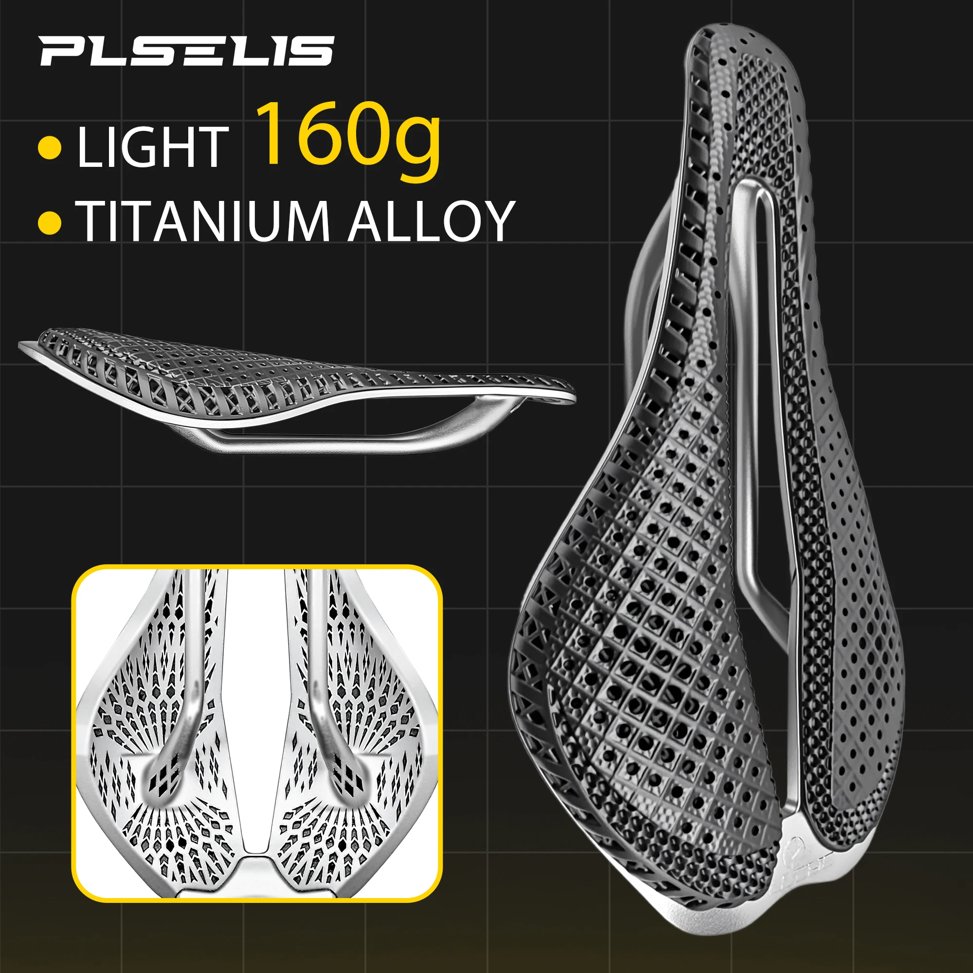 PLSELIS 160g Fahrradsattel aus Titanlegierung, 3D-gedruckte stoßdämpfende Oberfläche, langlebig und komfortabel