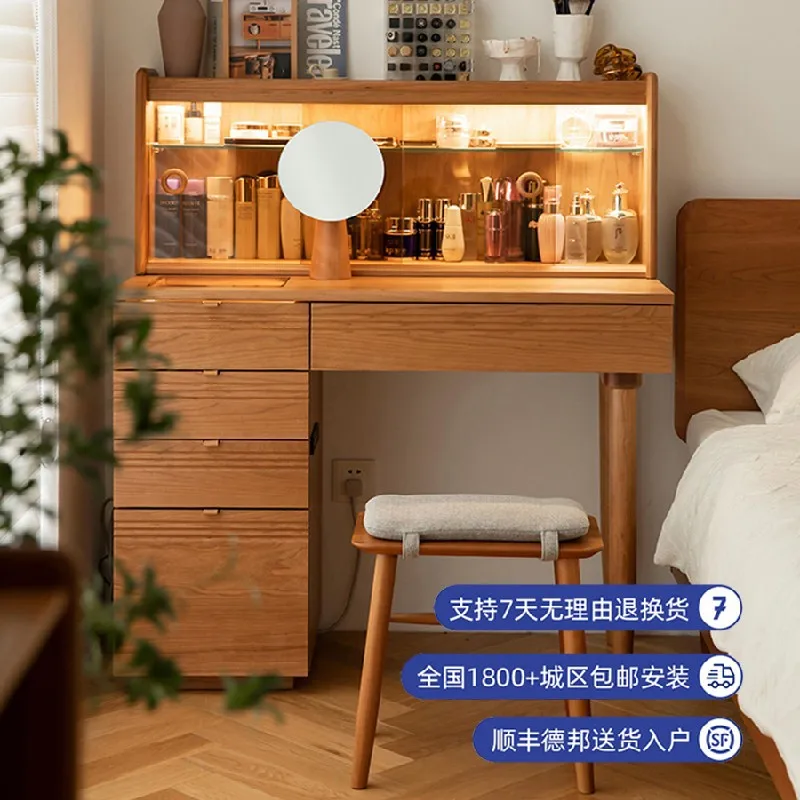 Cherry wood Yue Ji dresser large capacity makeup table solid wood Nordic cosmetics storage table log wind cream wind