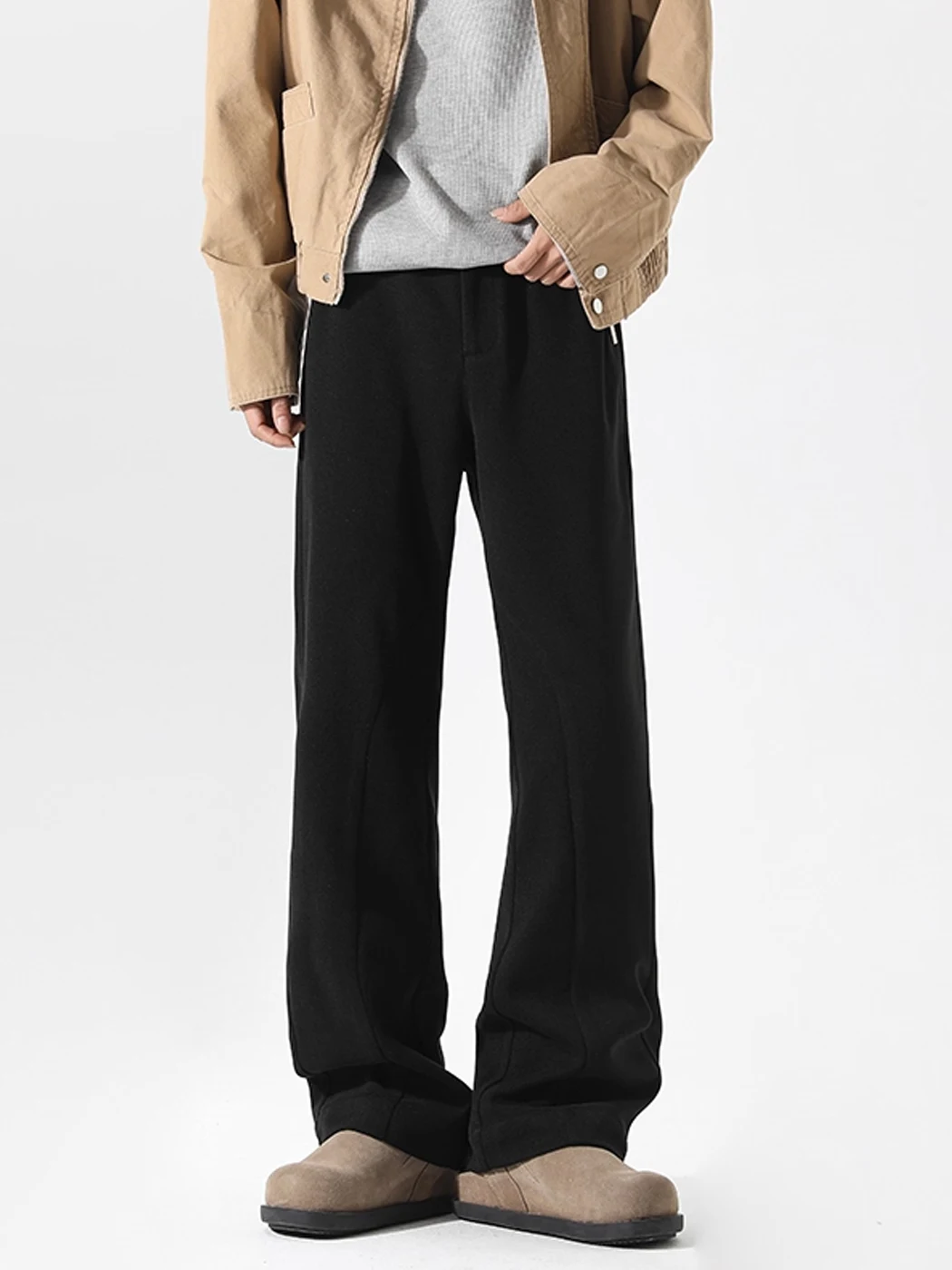 

Bla Slanted Cut Knife Men's Casual Pants Comfortable Commuting Loose Fit Straight Leg Cotton Polyester Blend Youthwear