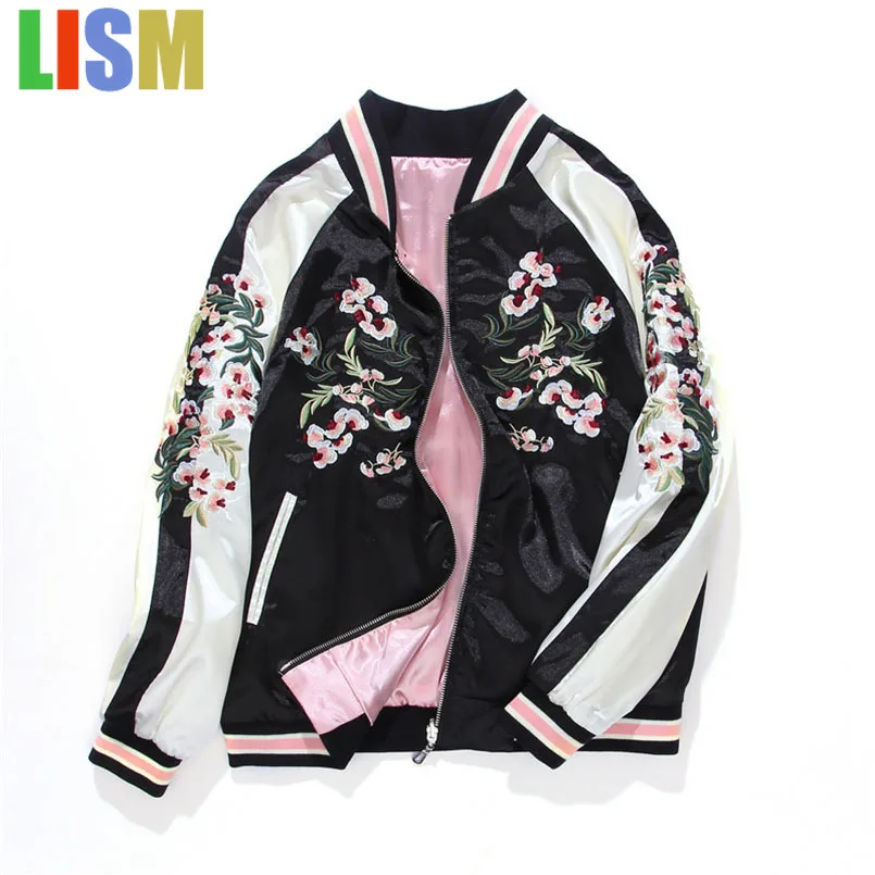 

LISM Winter coat female Embroidery Baseball Jacket Women Double Sided Female Bomber Coat Floral Harajuku 2025 Autumn Japan Girls