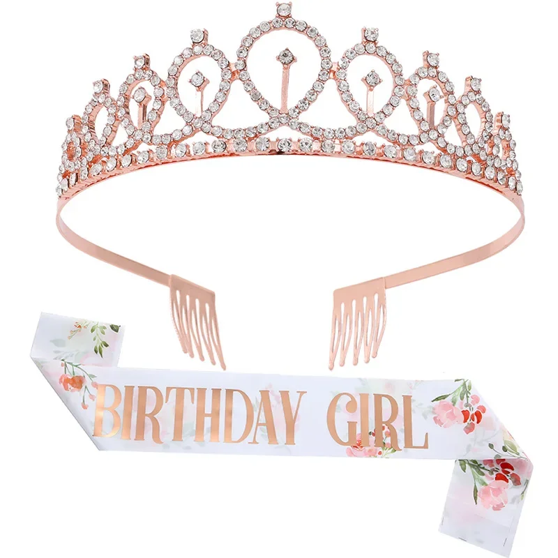 New Printed Hot Word BIRTHDAY GIRL QUEEN Shoulder Strap Belt Ceremonial Belt Diadem Crown Hair Accessories Women Headbands Girls