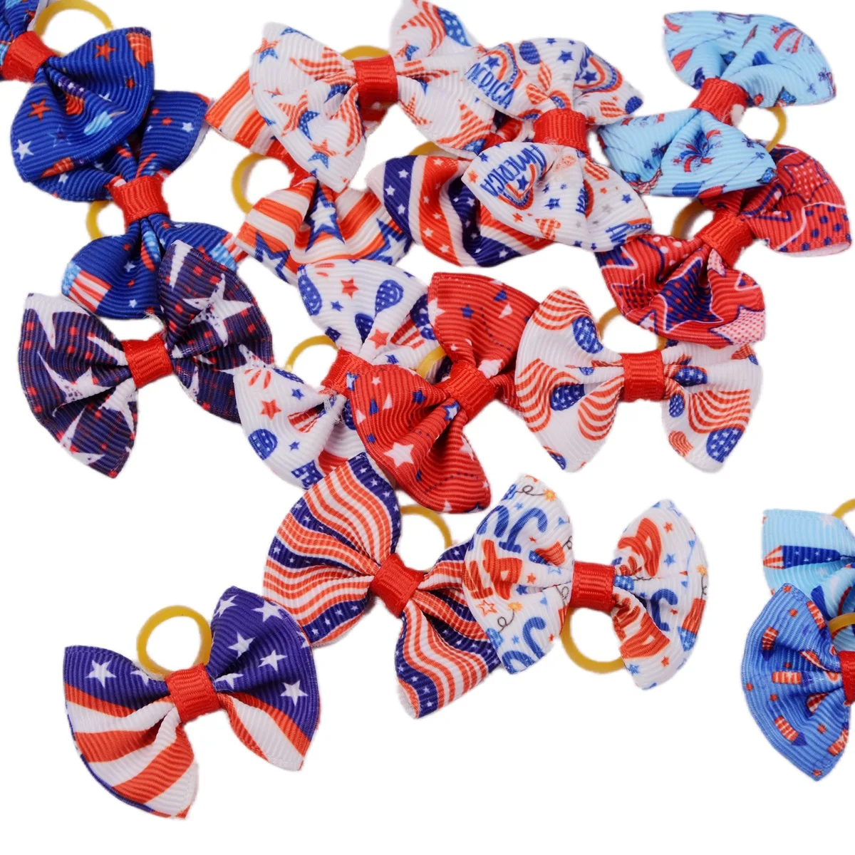 100pcs Independence Day dog topknot bows pet hair Rubber bands Patterns Large Bowknot Style dog hair accessories