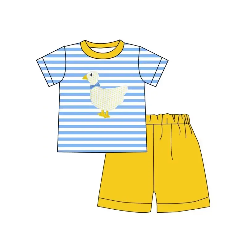 toddler girl clothes toddler boy outfits Cute chick pattern striped short sleeve T-shirt yellow shorts suit Summer two piece set