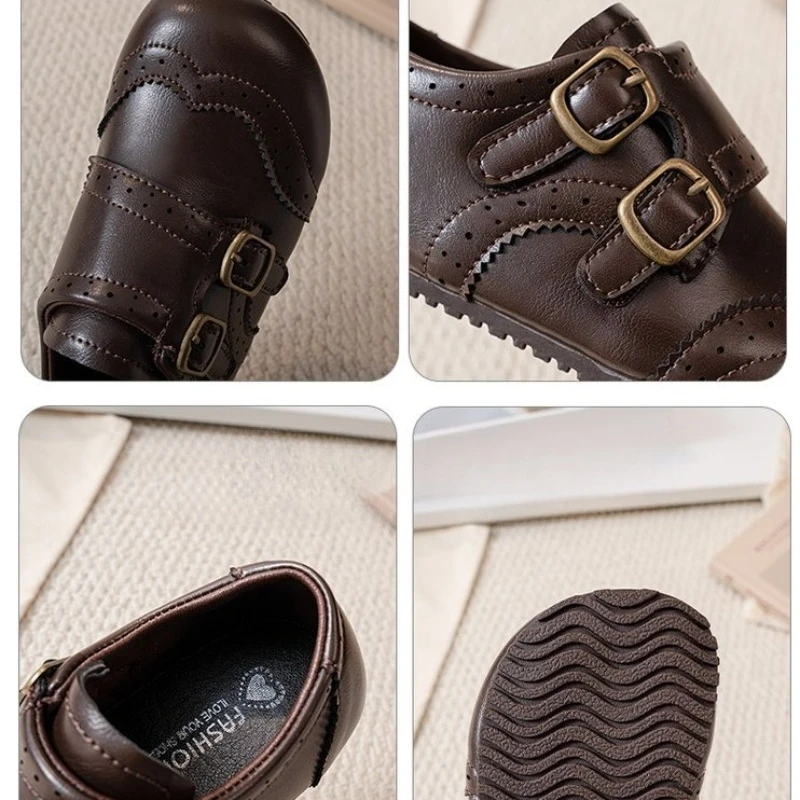 Vintage Mädchen Lederschuhe 2026 Neue Herbst-Kleinkinder Britischer Stil Doppelschnallen-Brogue-Oxfords Kinder Weichsohlen-Schulschuhe – Detail 7