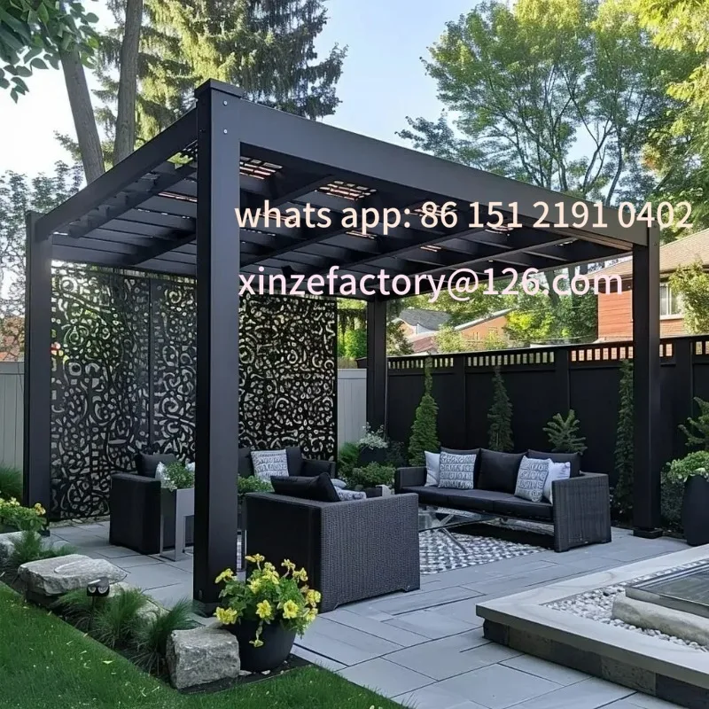Customizable Louver Pergola with LED  Aluminum Electric Wall Mounted Pavilion Waterproof Louvered