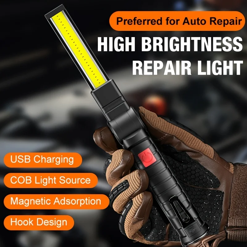 360 °   Rotierende LED-Arbeitsleuchte, 5 Modi, USB wiederaufladbar, magnetische Basis, Aufhängehaken, IP45 wasserdicht, für Garage, Autoreparatur, Camping
