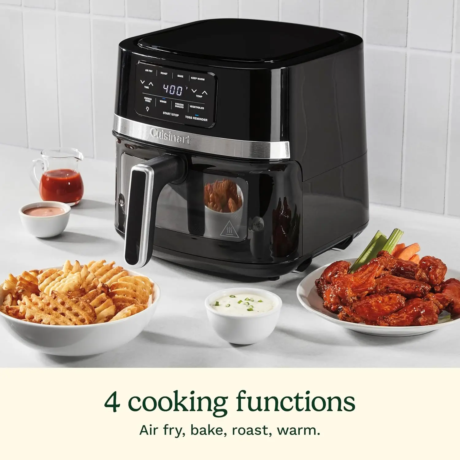 Air Fryer Oven – 4.5-Qt Basket Black and Stainless Steel Air Fryer – Dishwasher-Safe Parts with 4 Presets – Roast, Bake