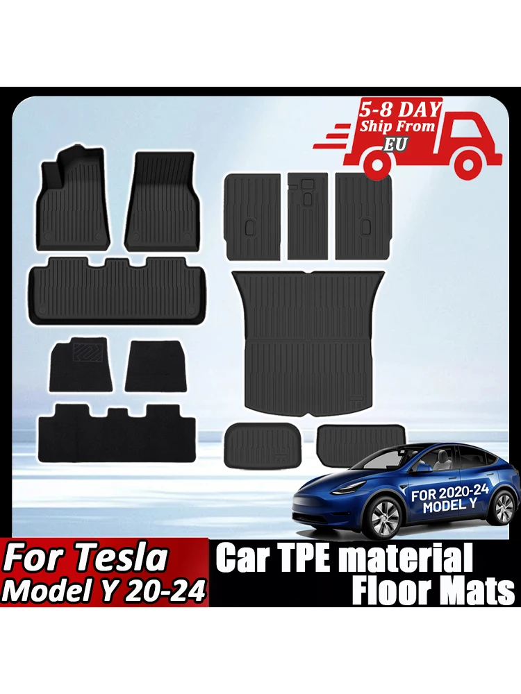 TPE Auto Vloermatten Past voor Tesla Model Y 2020 2021 2022 2023 2024 Vier Seizoenen Waterdichte Anti-slip Kofferbak mat Bagage Mat Set - afbeelding 2
